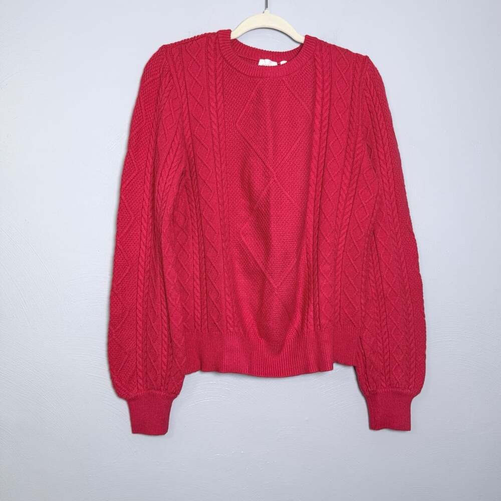 Cyrus Cable Knit Sweater Size M Red Long Sleeve Crewneck